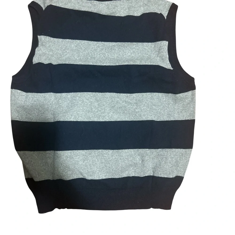 J.Crew Navy Gray Striped Sweater Vest Mens L Preppy Cotton Cashmere